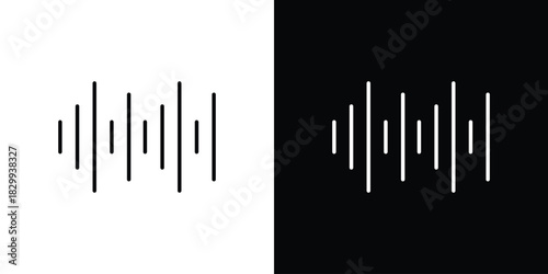 Waveform icons set with editable black and white stroke line style for ui designs