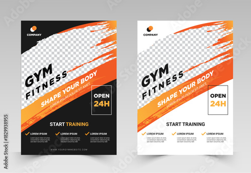 High-Energy Orange Gym Fitness Social Media Flyer and Banner