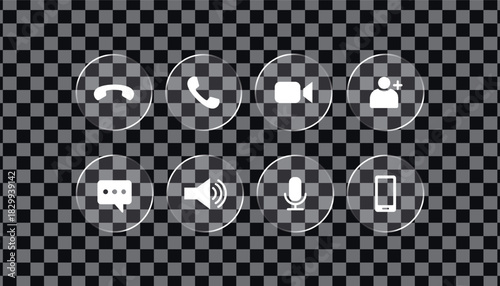 Liquid Glass Vector Elements_Transparent Communication Icons PNG Set | Phone Chat Video Call Buttons