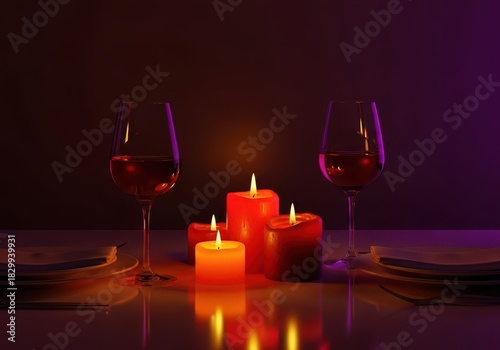 Romantic dinner scene illuminated by soft candlelight, showcasing intimacy, special occasion celebration, and warm, loving atmosphere, occasion, anniversary, glass