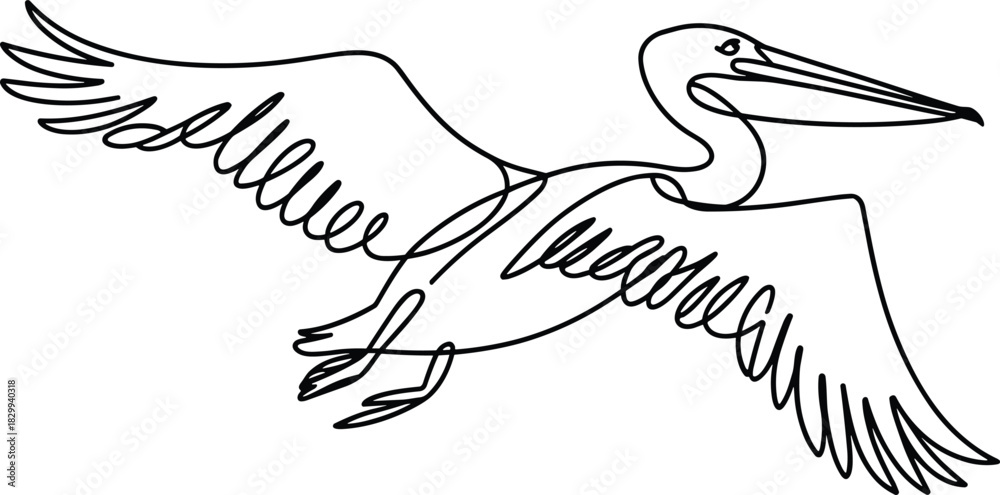 Obraz premium Pelican vinyl ready vector illustration of a flying bird silhouette with wings, ideal for wildlife design and business symbols