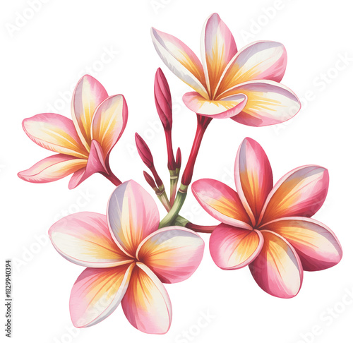 Elegant tropical flower cluster painted in watercolor.