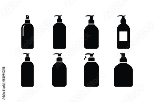 Oil Massage Bottle Solid Black Silhouette Vector Set