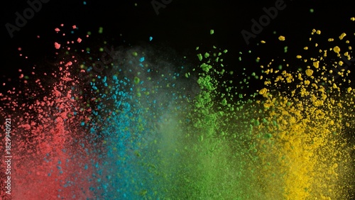 Slika na platnu Freeze Motion Shot of Color Powder Explosion Isolated on Black Background