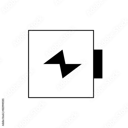 Illustration of a battery icon with a lightning bolt inside a square and a connector on the side