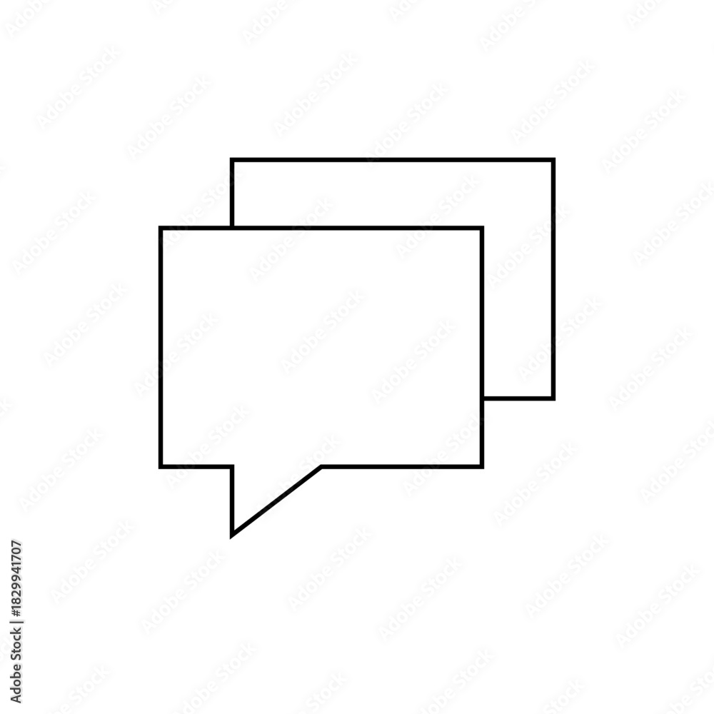 Fototapeta premium Two overlapping speech bubbles with black outlines, one with a pointed tail, set against a white background