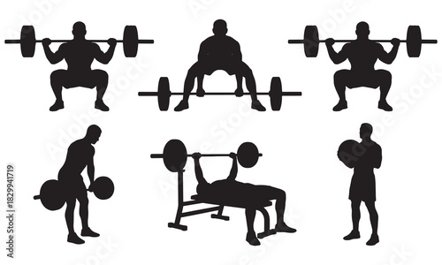 Barbell Squat, Deadlift, and Bench Press Silhouette Collection