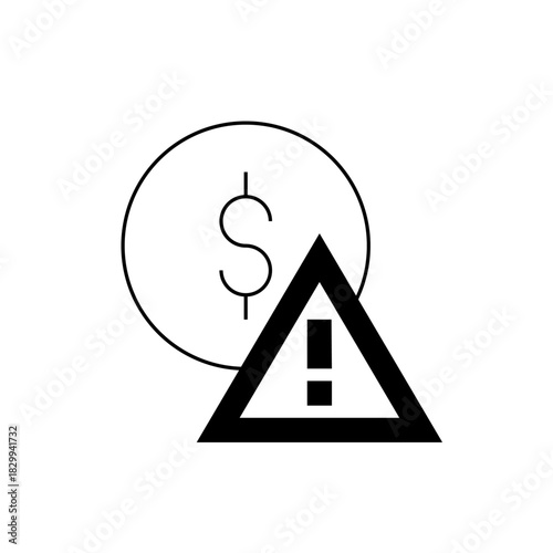 Illustration of a coin with a dollar sign partially obscured by a warning triangle symbol icon graphic