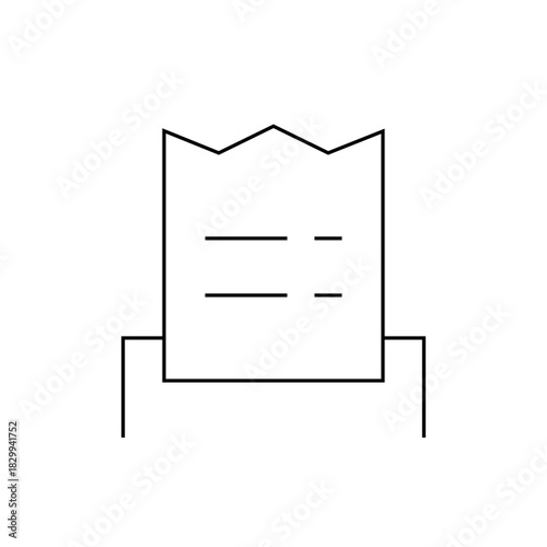 Illustration of a receipt with a jagged top edge and horizontal lines on a white background plain view