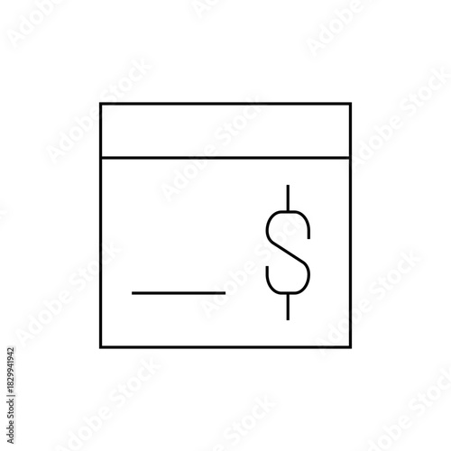 Illustration of a rectangular checkbook with a line and dollar sign on it in a minimalist style design
