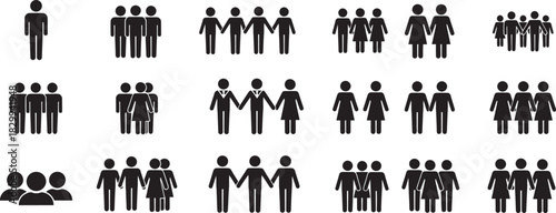 Illustrative stick figure collection: diverse people icons representing community, team, business, social, and user concepts. Vector