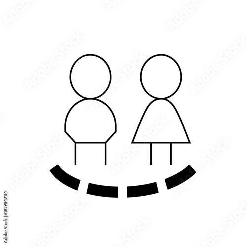 Illustration of stick figures representing a male and female standing on a segmented arc line