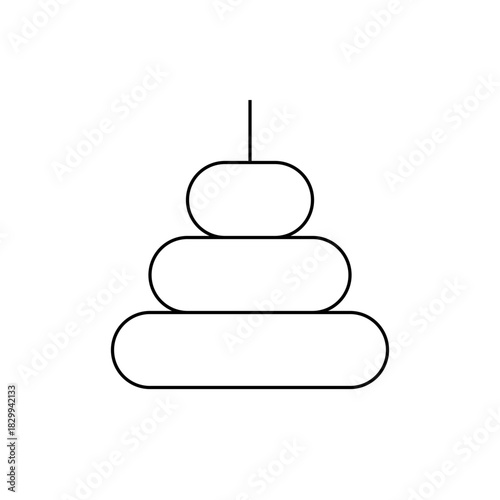 Illustration of a simple stacking toy with three rounded layers and a central post on a white background