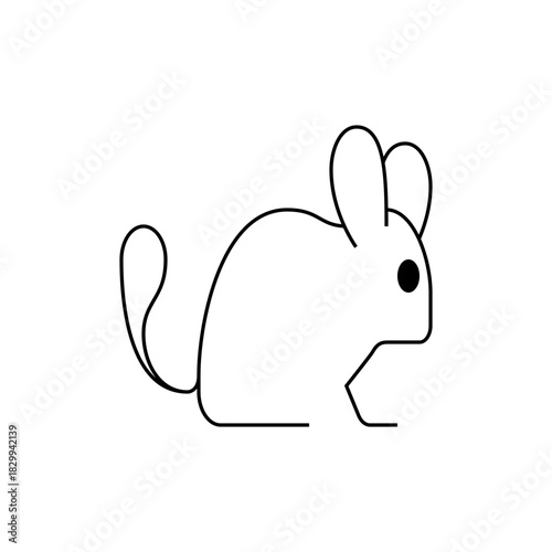 Simple line drawing of a chinchilla with a curved tail and long ears in a side profile view design