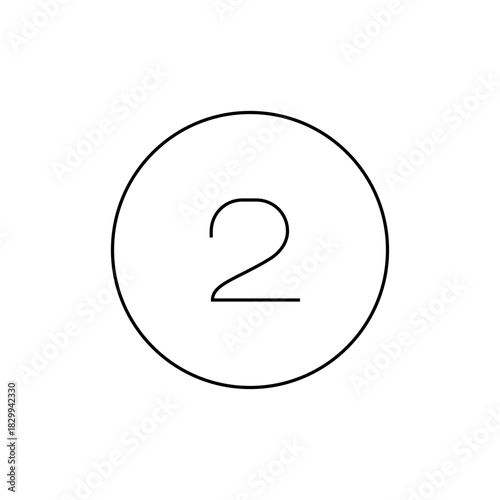 A simple line drawing of the number two centered inside a circle on a white background image view