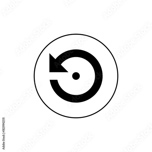 Black circular arrow with a solid arrowhead pointing left inside a circle with a dot in the center
