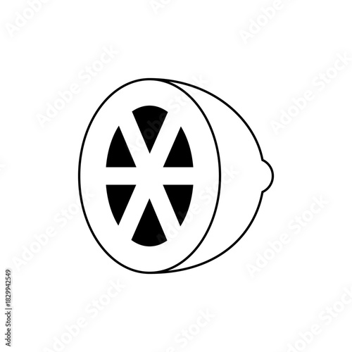 Illustration of a halved lemon with visible segments and a small bump on the right side outline