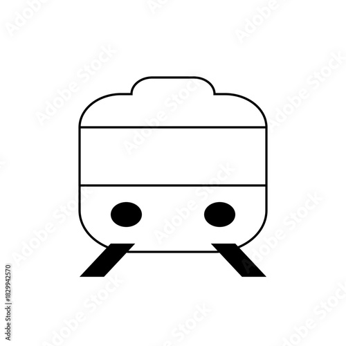 Illustration of a simple train front view with two headlights and a track in black and white style
