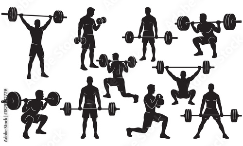 Full Set of Strength Training and Weightlifting Exercise Silhouettes