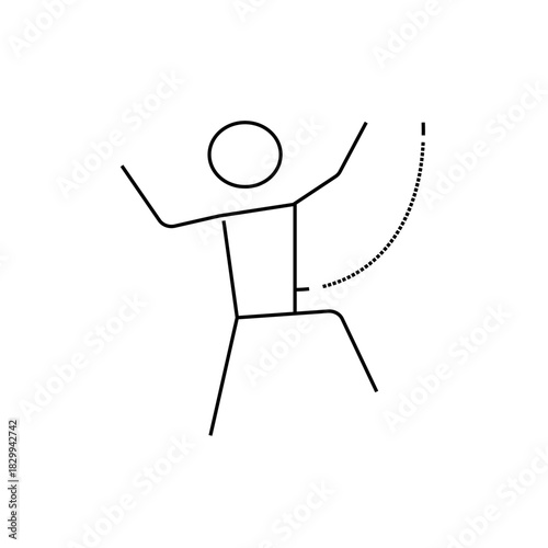 Stick Figure Celebrating Victory with Arms Raised and Trophy