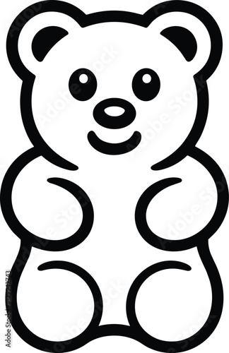 Coloring book page black and white gummy bear bold icon cute candy outline drawing for kids activity book