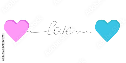 Two Hearts Connected by Line — Love Concept