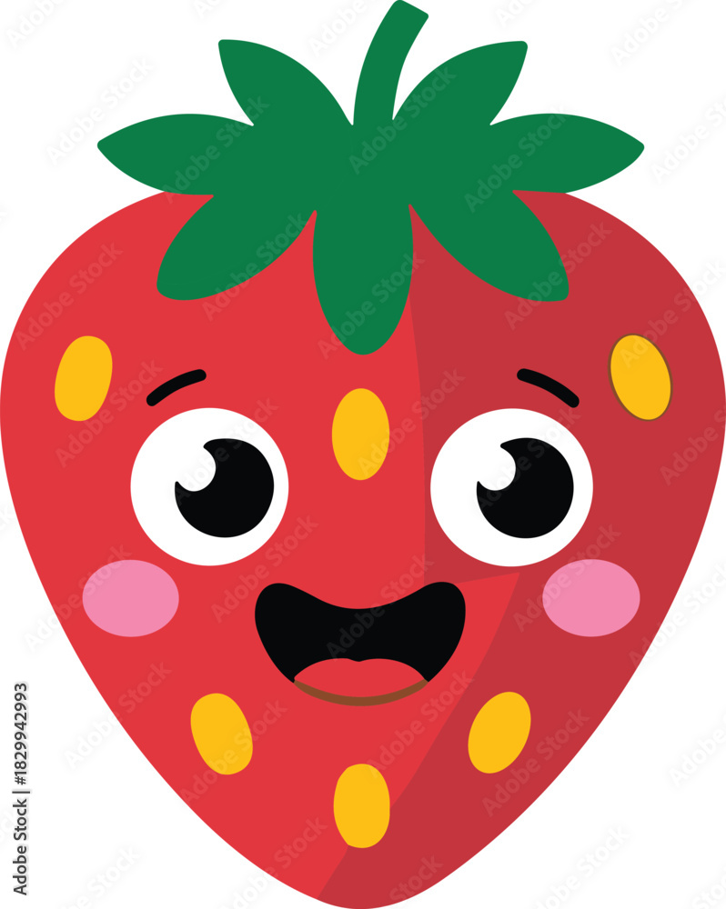 Obraz premium Cute strawberry fruit character bold icon, strawberry for children's book, colorful fruit illustration design