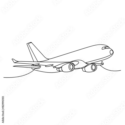 Elegant minimalist outline of a commercial airplane in flight, perfect for travel industry branding and modern design projects, conveying speed and efficiency