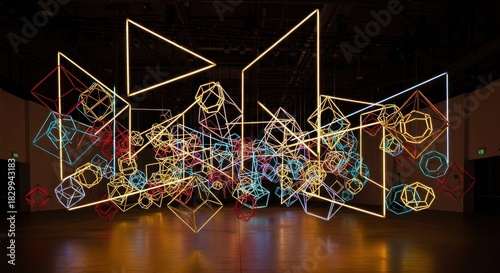Illuminated Geometric Shapes Installation - A Modern Art Display.