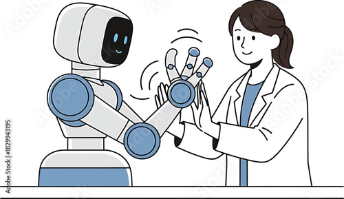 AI engineer testing industrial robot in lab Vector