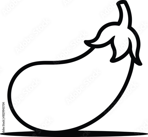 Outline of a fresh eggplant with a stem and leaves great for a coloring book bold icon color book