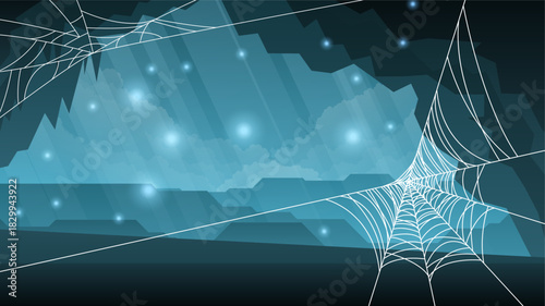 Spider Web On Dark Background Halloween Design Elements Spooky Scary Horror Decor Vector