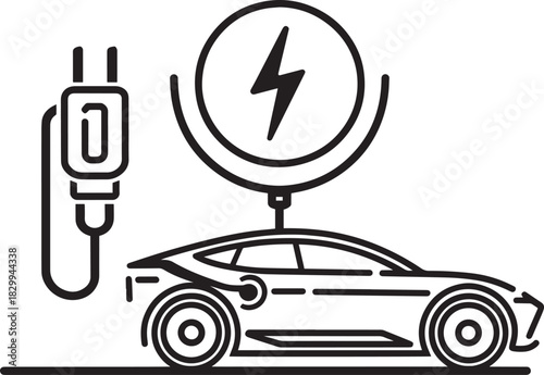 Electric car charging station line icon eco friendly vehicle power plug symbol charger