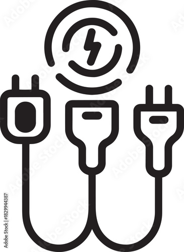 Electrical equipment connection concept shows multiple power sources and outlets