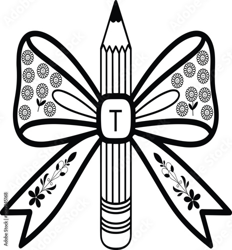Floral Teacher Monogram SVG: Flower Pencil Design