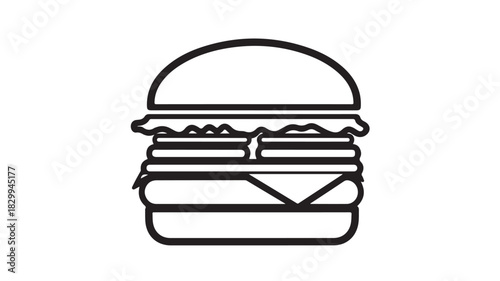 Burger icon simple line art vector illustration isolated on white background for menu design and fast food concepts