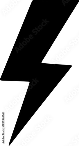 Bold Black Silhouette Icon of a Single Lightning Bolt, Symbolizing Electrical Power, Energy, Speed, Danger, Alert, or Flash Photography