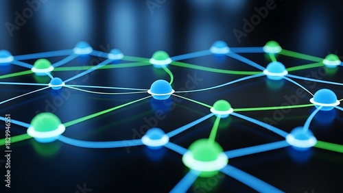 Abstract digital network of glowing nodes connected by luminous lines representing data flow and global connectivity