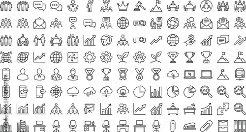 Business, Communication, Office, Productivity, Teamwork, Icon Set, Flat Design, Vector Illustration, Strategy, Growth, Remote Work, Collaboration, Tools