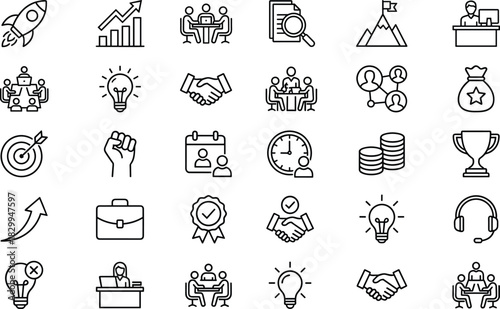 Business, Productivity, Success, Teamwork, Icon Set, Flat Design, Vector Illustration, Growth, Innovation, Planning, Achievement, Strategy, Collaboration