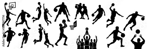 Vector Basketball Player Silhouettes – Basketball Action Silhouette Set, Sports Vector Icons