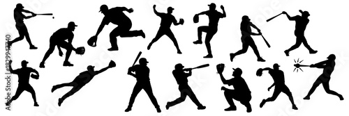 Vector Baseball Player Silhouettes – Baseball Action Silhouettes Set, Sports Vector Icons