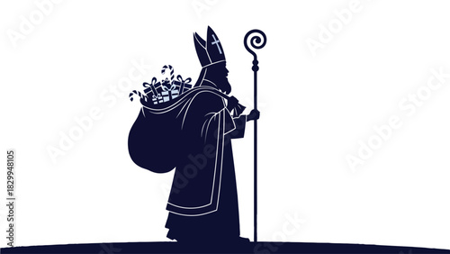 Sinterklaas Silhouette Dutch Holiday Tradition Vector Illustration