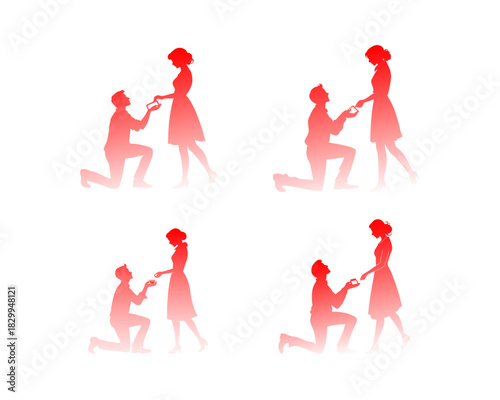 Minimal Red Proposal Silhouette Clipart Collection