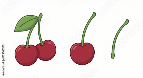 Cherry set — paired cherries, single cherry, cherry stem.