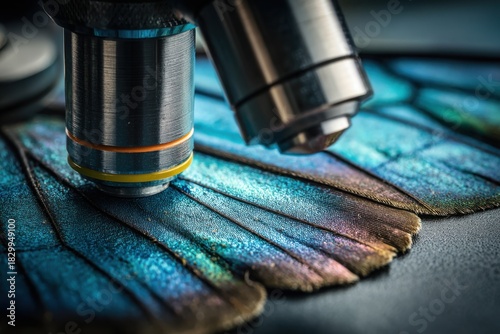 Microscope examines iridescent butterfly wing detail