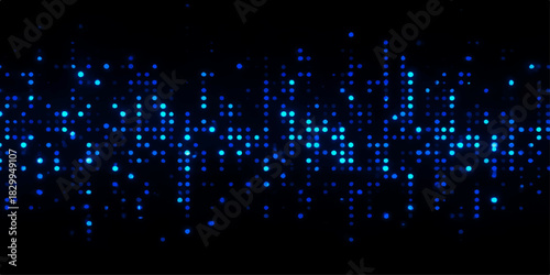 Abstract fiber optic background design with bright lights and colorful particles creating a magic star pattern on a dark blue space backdrop