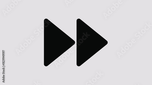 A simple graphic featuring two black forward arrow symbols on a light gray background in a plain style