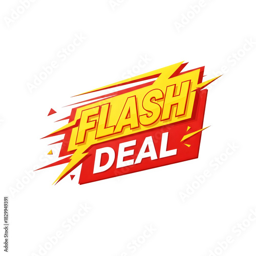 Vibrant flash deal sign with lightning bolts on a black background