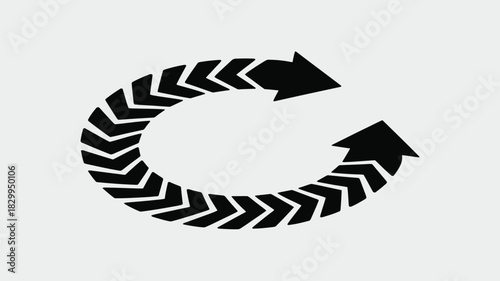 A black circular arrow made of smaller arrows pointing in a clockwise direction on white background